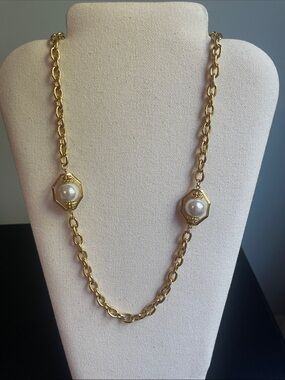 Gold-Tone Pearl Accent Long Chain Necklace